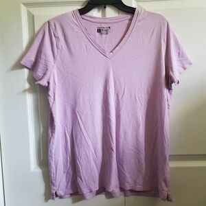 Carhartt Women's T-shirt Large Purple V-Neck Short Sleeve Relaxed Workwear